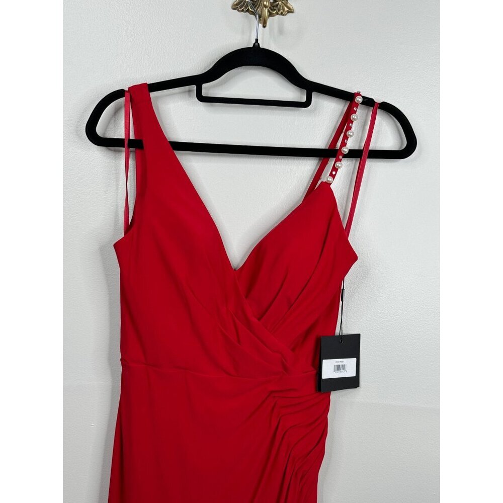 Ieena for Mac Duggal 26532 Red Jersey Evening Gown Pearl Strap V-Neck Size 2 NEW - Picture 5 of 7